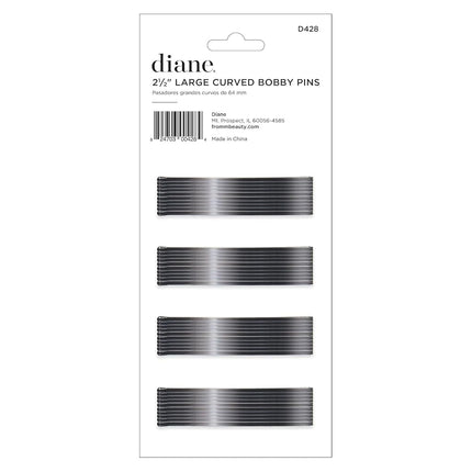 Diane Curved Hair Bobby Pins for Women – Bulk Pack of 40 Large 2.5” Bobby Pins - Black, Curved Flat Design with Ball Tips, D428