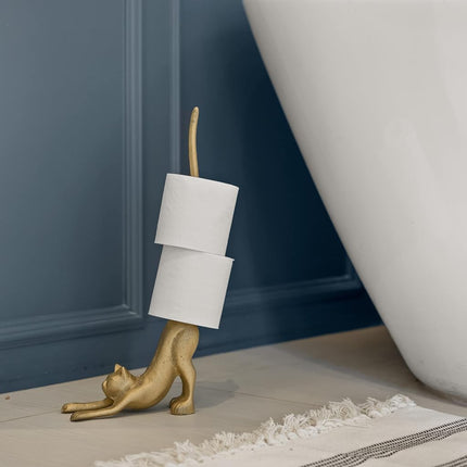 WallCharmers Gold Paper Towel Holder, Metal Toilet or Kitchen Paper Holder for Floor or Countertop, Gold Cat