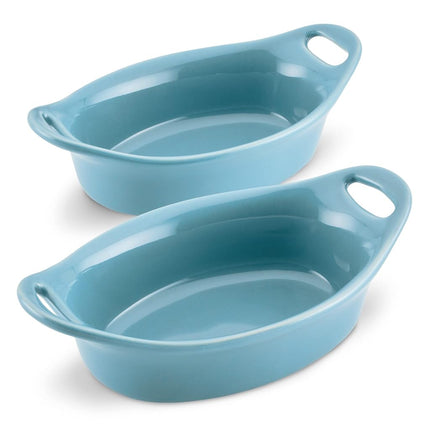 Rachael Ray Set de Cerámica para Gratinar, Ovalado, Dos de 12 onzas, Azul Agave