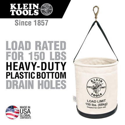 KLEIN TOOLS 5109SLR Canvas Bucket, All-Purpose Tool Bucket with Plastic Bottom with Drain Holes, Load Rated Up to 150-Pounds