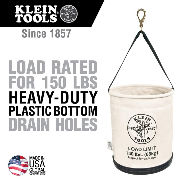 KLEIN TOOLS 5109SLR Canvas Bucket, All-Purpose Tool Bucket with Plastic Bottom with Drain Holes, Load Rated Up to 150-Pounds