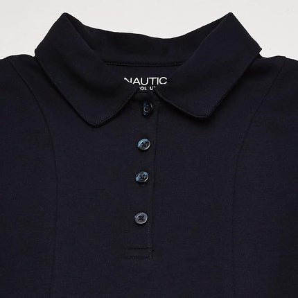 Nautica Girls' School Uniform Short Sleeve Polo Dress, Navy/Princess Seam, 10
