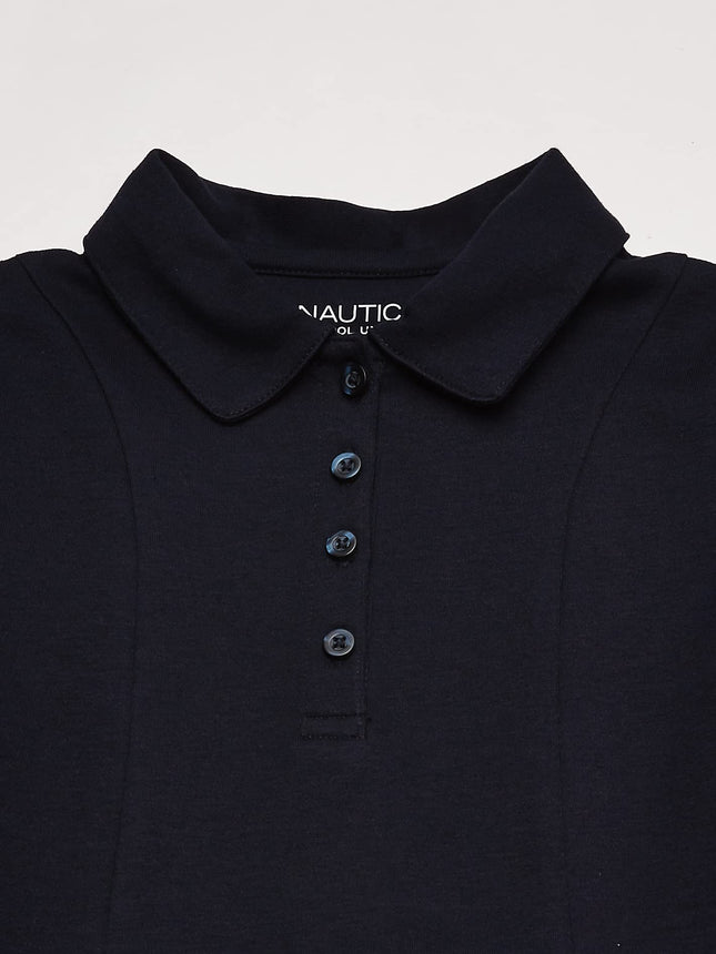 Nautica Girls' School Uniform Short Sleeve Polo Dress, Navy/Princess Seam, 7