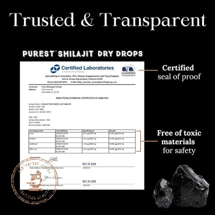 Shilajit Dry Drops from Pure Himalayan Shilajit ® - 120 Counts, 4 Month Supply, Original Siberian Shilajit, 100% Pure, Trace Minerals & Fulvic Acid