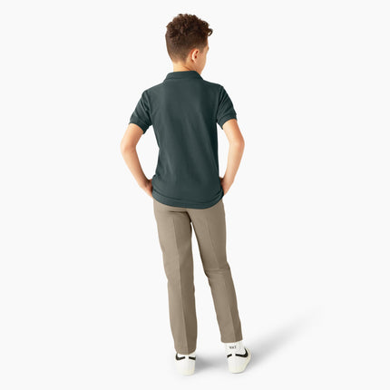Dickies Boys' Short Sleeve Pique Polo, Hunter Green, XX-Small 4