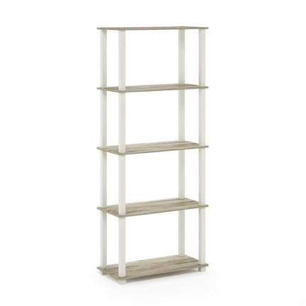Furinno TURN-S-TUBE Book Shelf, 5-Tier Toolless Storage Shelves with Square Tubes, Shelving Unit for Organization and Storage for Living Room, Home Office, Sonoma Oak