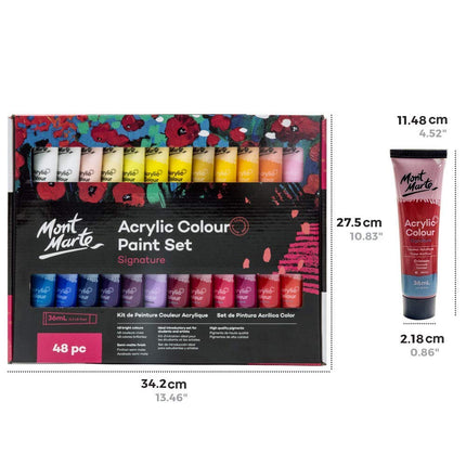 MONT MARTE Acrylic Paint Set, 48 x 36ml, Semi-Matte Finish, 48 Colours, Suitable for Canvas, Wood, MDF, Leather, Air-Dried Clay, Plaster, Cardboard, Paper and Crafts