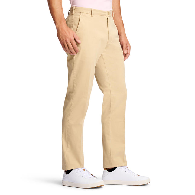 IZOD Men's Saltwater Stretch Flat Front Straight Fit Chino Pant, Pale Khaki, 42W x 30L