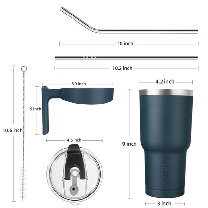 BJPKPK Tumbler with Handle and Straw 40 oz Stainless Steel Insulated Tumbler Cups with Lid for Water Or Ice Coffee,Navy Blue