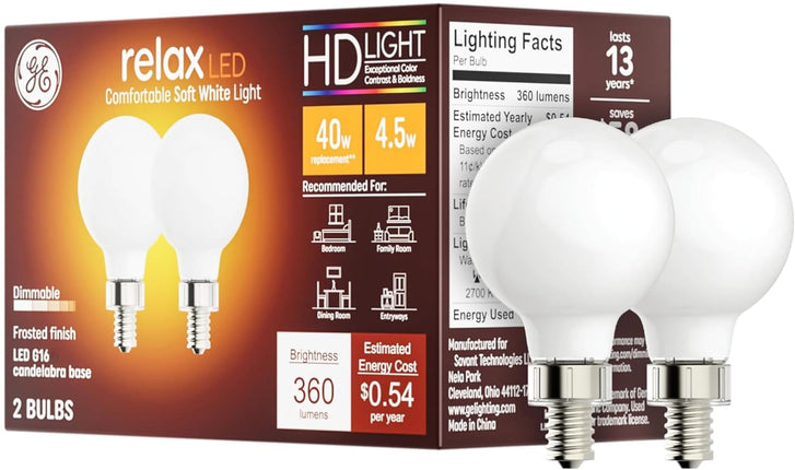 GE Relax LED Light Bulbs, 40 Watt, Soft White, G16