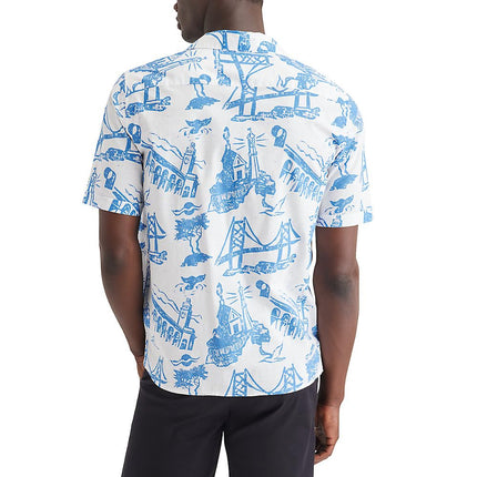Dockers Mens Short Sleeve Camp Collar Shirt (Regular and Big & Tall), Outpost Ceramic Blue (Slub), Medium