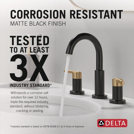 Delta Faucet Nicoli Widespread Bathroom Faucet 3 Hole, Black/Gold Bathroom Faucet, Bathroom Sink Faucet, Drain Assembly, Matte Black/Champagne Bronze 35749LF-GZ