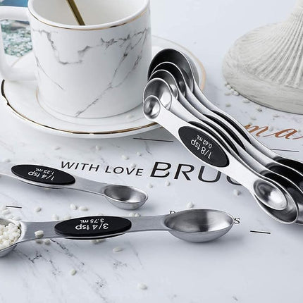 Magnetic Measuring Spoons Stainless Stee with Leveler Double Sided Teaspoons for Measurements Dry and Liquid Ingredients Set of 8 Measuring Spoons Set 7