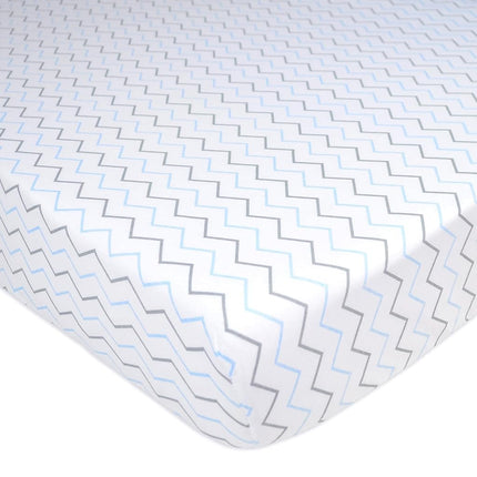 American Baby Company Printed 100% Cotton Jersey Knit Fitted Crib Sheet for Standard Crib and Toddler Mattresses, Blue Zigzag, for Boys and Girls