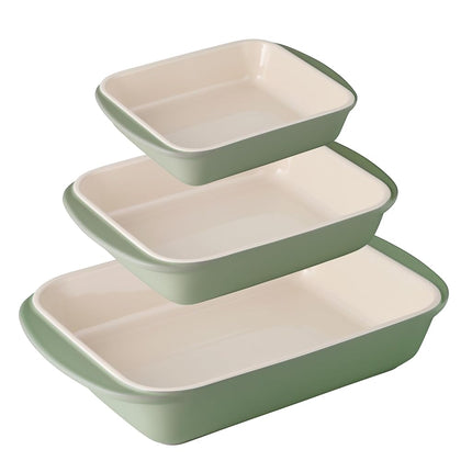 Juego de 3 moldes de cerámica porcelana para horno Tramontina Mae, fuentes antiadherentes para horno, bandejas rectangulares para lasaña, pasteles y panes (Cactus)