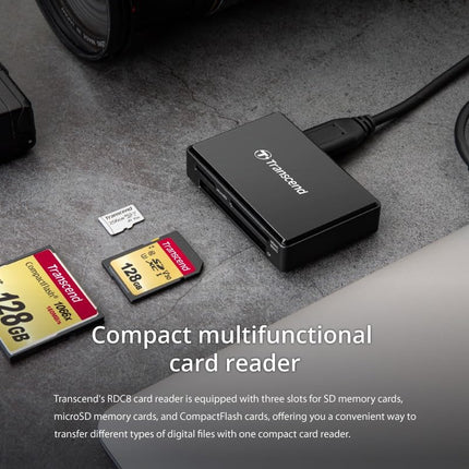 Transcend RDC8 USB 3.1 Gen 1 (USB 5Gbps) SD & microSD & CompactFlash Card Reader, with micro USB to USB Type C Cable, TS-RDC8K2