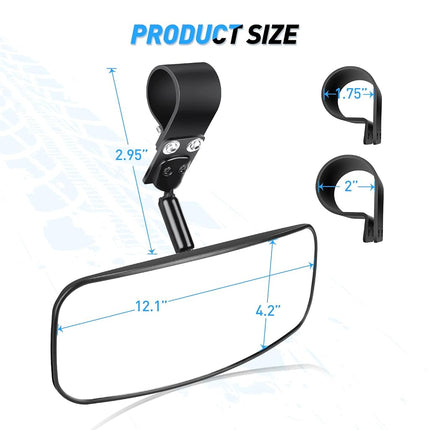 Nilight UTV Rear View Mirror 12inch Wide Clear Convex Center Mirror with 1.75" to 2" Clamps Adjustable 360 Degree for Polaris RZR PRO XP R Pioneer 1000 Can Am Maverick X3 Kawasaki