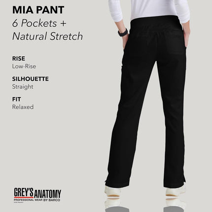 BARCO Grey's Anatomy Scrubs - Mia Scrub Pant for Women, Elastic Back Waist, Mid-Rise Shaped Leg Women's Scrub Pant, Black, XXL