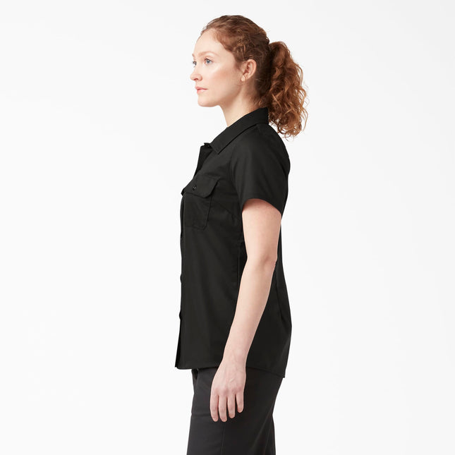 Camisa de trabajo corta Dickies para mujer, negra, talla XXG corta