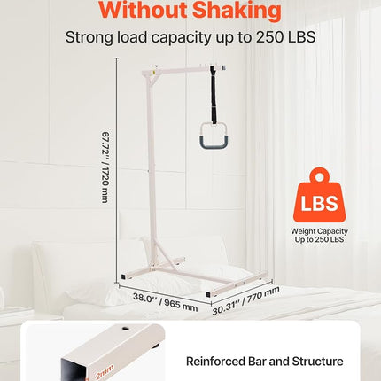 VEVOR Trapeze Bar for Bed Mobility, Heavy-Duty Steel Free Standing Trapeze Bar 250 LBS Weight Capacity, Hospital Bed Pull Up Assist for Elderly & Disabled, Ideal for Hospitals, Nursing Home, Home Care