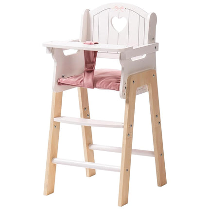 ROBOTIME Wooden Baby Doll High Chair, Pink Wooden 