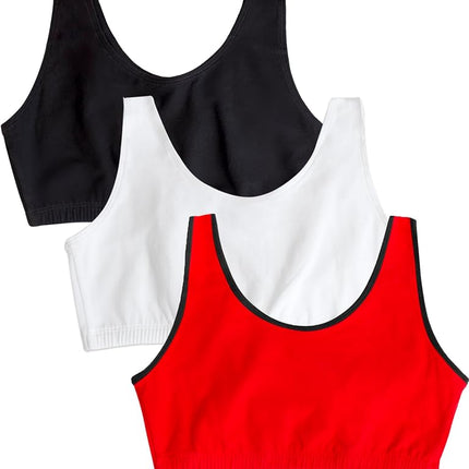 Fruit of the Loom Women's Built Up Tank Style Sports Bra Fashion Colors, Opaque, Red Hot with Black/Charcoal/Black, 36 (Pack of 3)
