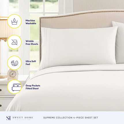 Sweet Home Collection 1800 Supreme Collection 21" DEEP Pocket Sheet Soft Egyptian Quality Brushed Microfiber Luxury Bedding Set with Flat, Fitted, 2 Pillow Cases, Extra Cal King, Ivory