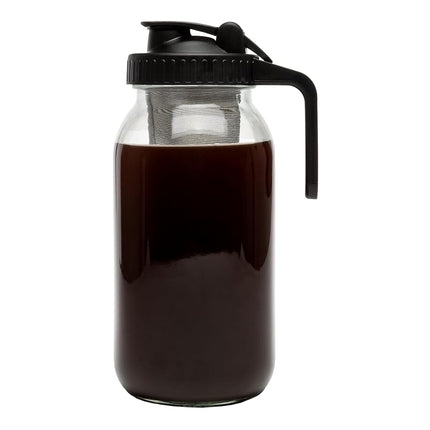 Primula Mason Jar Cold Brew Iced Coffee Maker with Stainless Steel Filter and Easy Pour Lid, Durable Glass Pitcher Fits in Most Fridge Doors, Dishwasher Safe, Made Without BPA, 2-Quart, Black