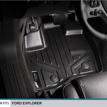 SMARTLINER Tapis de sol de voiture, tapis de sol sur mesure, ensemble de 2 rangées, noir, pour Ford Explorer 2011-2014 avec console centrale de 2e rangée