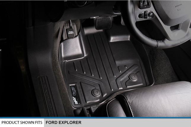 SMARTLINER Tapis de sol de voiture, tapis de sol sur mesure, ensemble de 2 rangées, noir, pour Ford Explorer 2011-2014 avec console centrale de 2e rangée