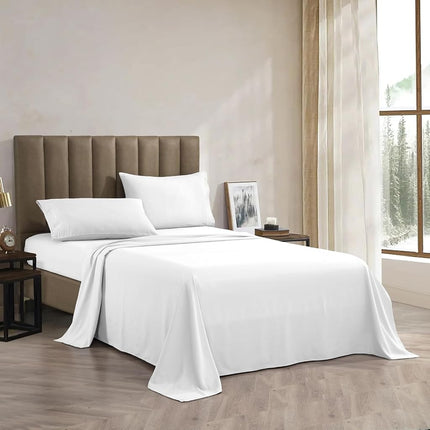 CELINE LINEN 4-Piece Bed Sheet Set with Deep Pockets, Queen White