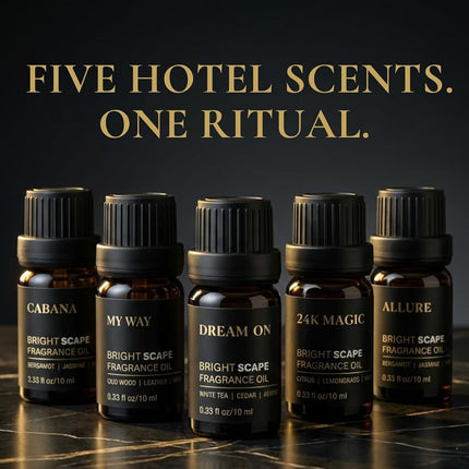 Brightscape Hotel Discovery Set — 5 Premium Fragrance Oils for Diffusers | Hotel-Inspired Gift Set | Cabana · My Way · Dream On · 24K Magic · Allure | 5 × 10ml