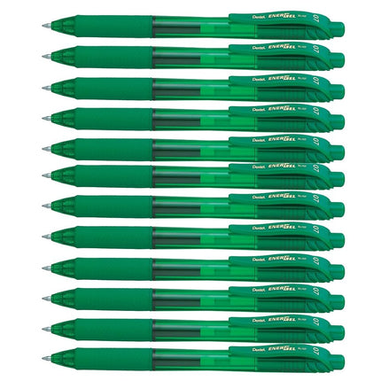 Pentel EnerGel BL107-D Gel Ink Roller Ball Pen with Click Top Stroke, 0.35 mm - Green (Pack of 12)