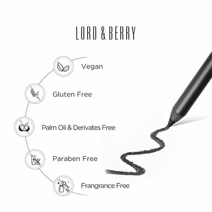 Lord & Berry SMUDGEPROOF Eye Liner - Soft & Creamy VEGAN Formula, Long Lasting Morning to Night Waterproof Eyeliner Pencil, Easy to Use Eye Makeup - Black Eyeliner