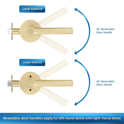 Leydebong 3 Pack Round Door Lever Privacy Door Lock Handle Keyless Lockset Door Knobs Bedroom Bathroom No Key in Gold
