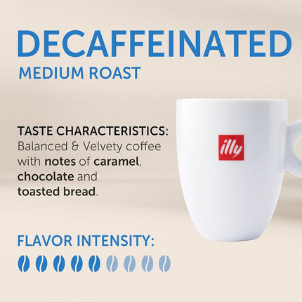 Illy Caffe Decaffeinated Whole Bean Coffee (Medium Roast Green Top) 8.8-Ounce Tins (Pack Of 6)