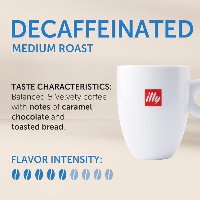 Illy Caffe Decaffeinated Whole Bean Coffee (Medium Roast Green Top) 8.8-Ounce Tins (Pack Of 6)