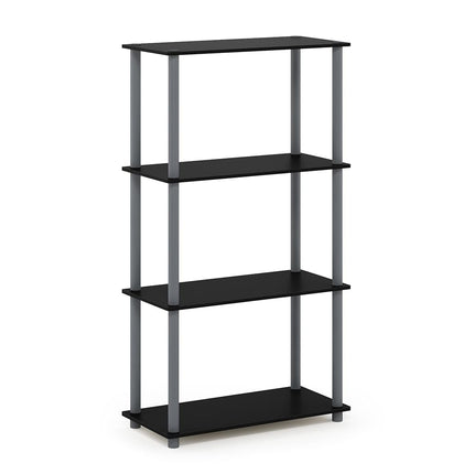 Furinno TURN-N-TUBE Storage Shelves, 4-Tier Toolless Book Shelf, Corner Shelf, Toolless Open Shelves, for Organization and Storage, Living Room, Garage, Home Office, Black