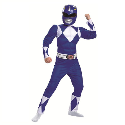 DISGUISE Official Blue Power Rangers Costume Kids, Power Rangers Fancy Dress Up Outfit for Boys Children Book Day Week Costume for Kids S