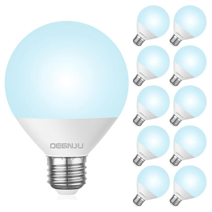 DEGNJU Led Bathroom Light Bulbs 60W Equivalent 5000K Daylight White 800 Lumens G25 Mirror Makeup Globe Lamp Round Shape 7 120V Non-Dimmable Pack of 10