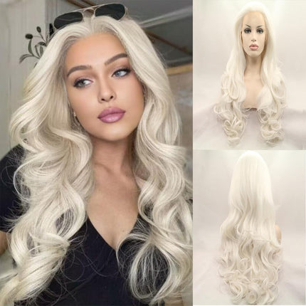 Heat resistant synthetic lace front wig light blonde nature wave Platinum Blonde Glueless Long Natural Straight Half Hand Tied Replacement Full Wig For Women Heat resistant Friendly