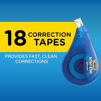 BIC Wite-Out Brand EZ Correct Correction Tape, Applies Dry, 18-Count, Translucent Dispenser Shows How Much Tape is Remaining
