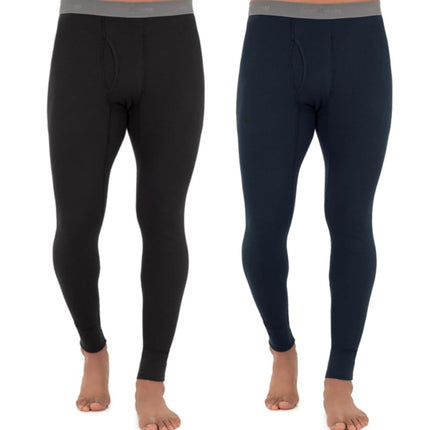 Fruit of the Loom Men's Recycled Premium Waffle Thermal Underwear Long Johns Bottom (1, 2, 3, and 4 Packs) Pajama, Black/Navy, Small (Pack of 2)