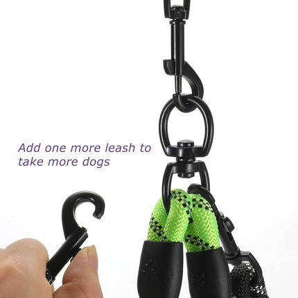 Double Dog Reflective Detachable Coupler and Tangle Free Leash - Support Multiple Rope Control with Padded Handle for Large and Medium Dogs Walking (Classic Black, Double)