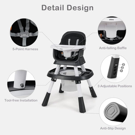INFANS 9 in 1 High Chair, Convertible Baby Highchair for Babies and Toddlers, Table and Chair Set Building Block Infant Dining Booster Seat, Kids Stool with Activity Children Play Kitchen (Black)
