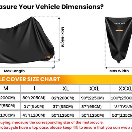 SRIMMIT Motorcycle Cover, Heavy Duty 420D Universal Motorbike Covers, Sun,Waterproof Outdoor Protection,with License Plate Window, 4 Reflective Strips, Lock-Holes Storage Bag (XL (90 x 37 x 49))