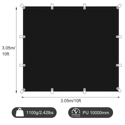 Black Waterproof Tarp Cover for Outdoor: Multi-Purpose Oxford Tarpaulin with Reinforced Webbing Loops for Garden Shed Patio Camping Pool Roof Tent - Durable and Tear Resistant (10ftx10ft)