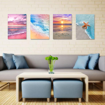Muzagroo Art 4 Pack 5D Diamond Painting Kits for Adults DIY Drill Diamond Art Kits Arts and Crafts for Beginners Beach Diamond Dot Kits Gem Painting Wall Art for Living Room