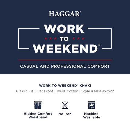 Haggar Men's Work to Weekend Hidden Expandable Waist No Iron Flat Front Pant, Black, 36W x 34L