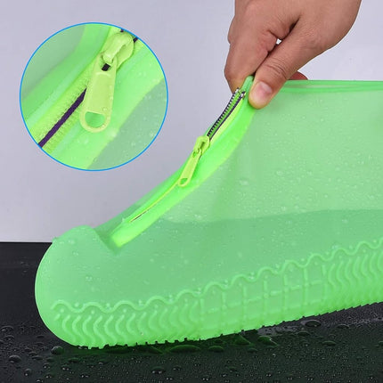 Shiwely Waterproof Shoe Covers, Silicone Reusable Shoe Cover Non-slip Durable Zipper Elastic Rain Cover Protection for Men Women (M (Women 5.5-7.5, Men 5-6.5), Green)